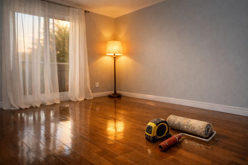 Fresh, welcoming Airbnb living room prepared for the next guest